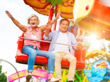 A couple on a theme park ride.