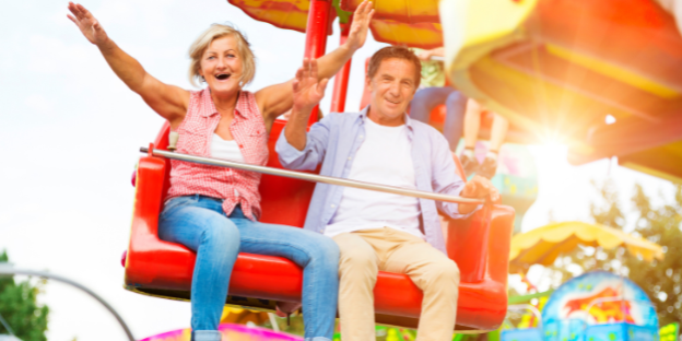 A couple on a theme park ride.